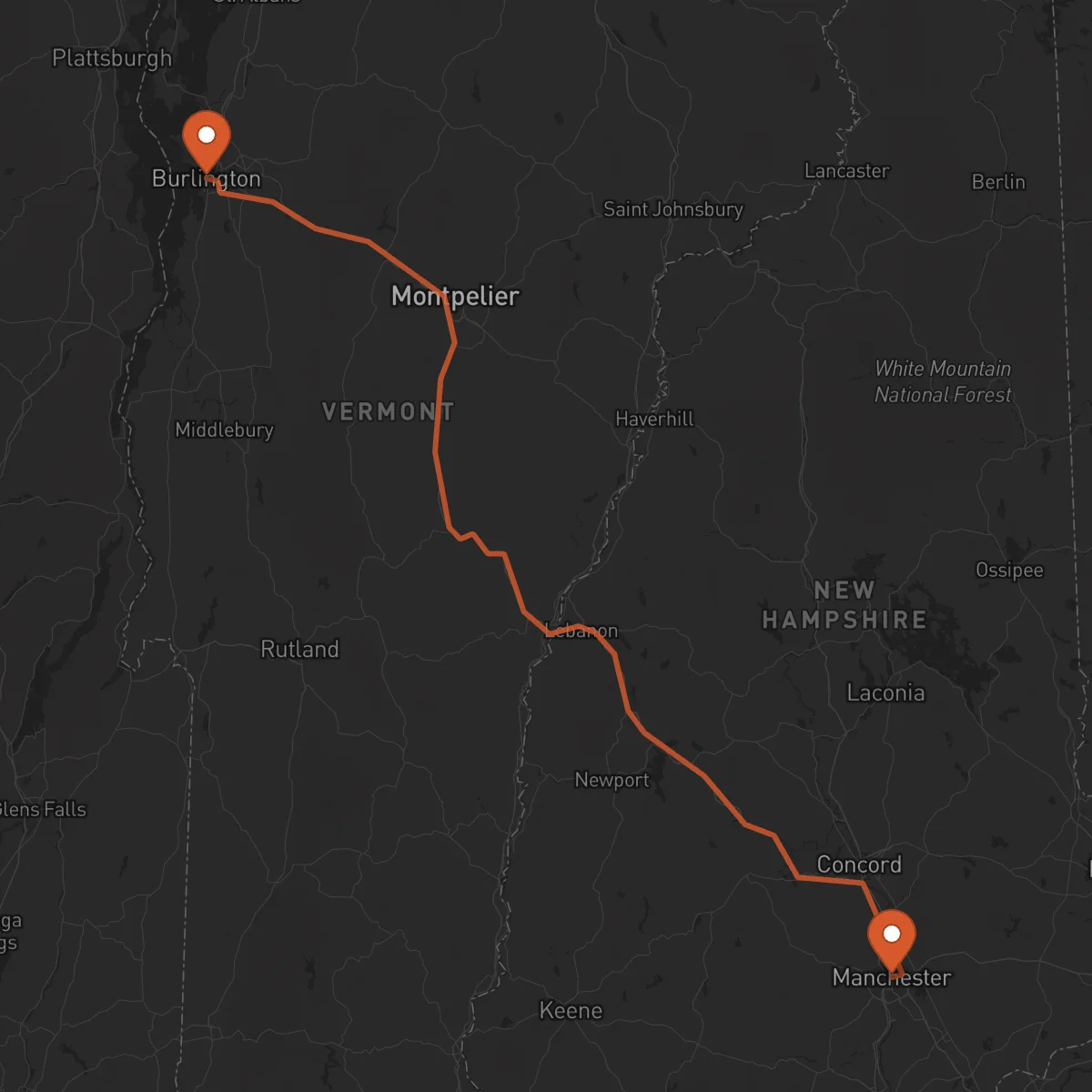 Ruta Manchester - Burlington