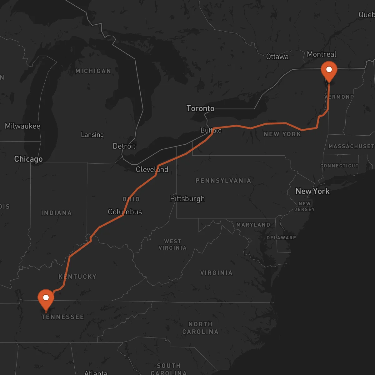 Ruta Burlington - Nashville