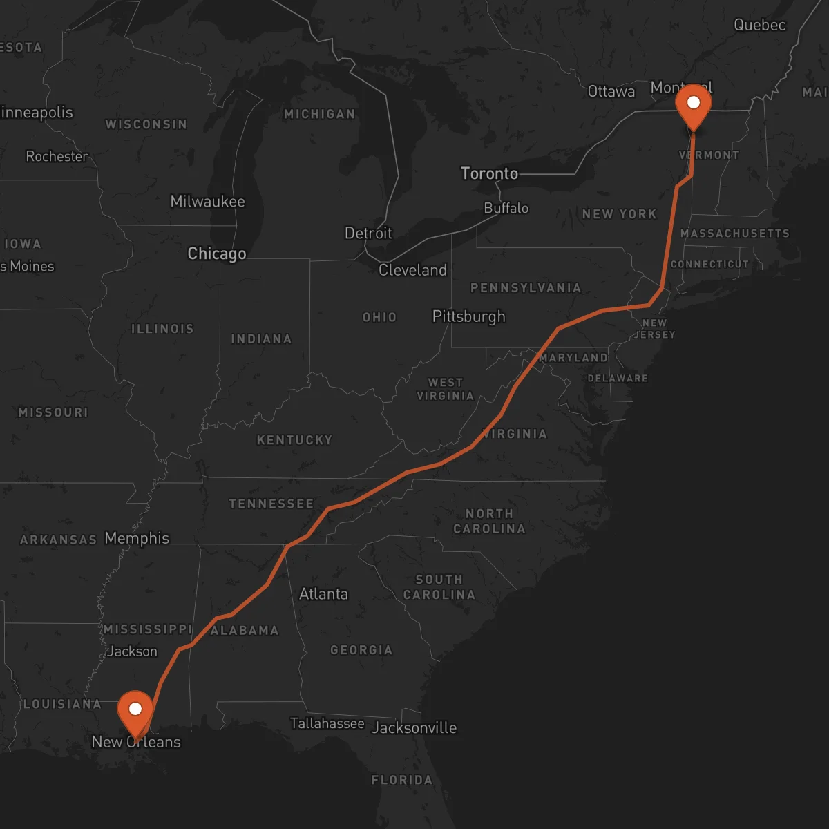 Ruta Burlington - New Orleans