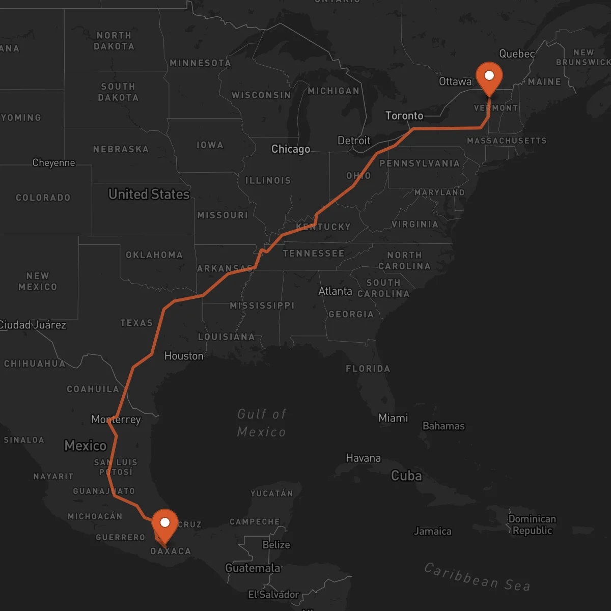 Ruta Burlington - Oaxaca de Juárez