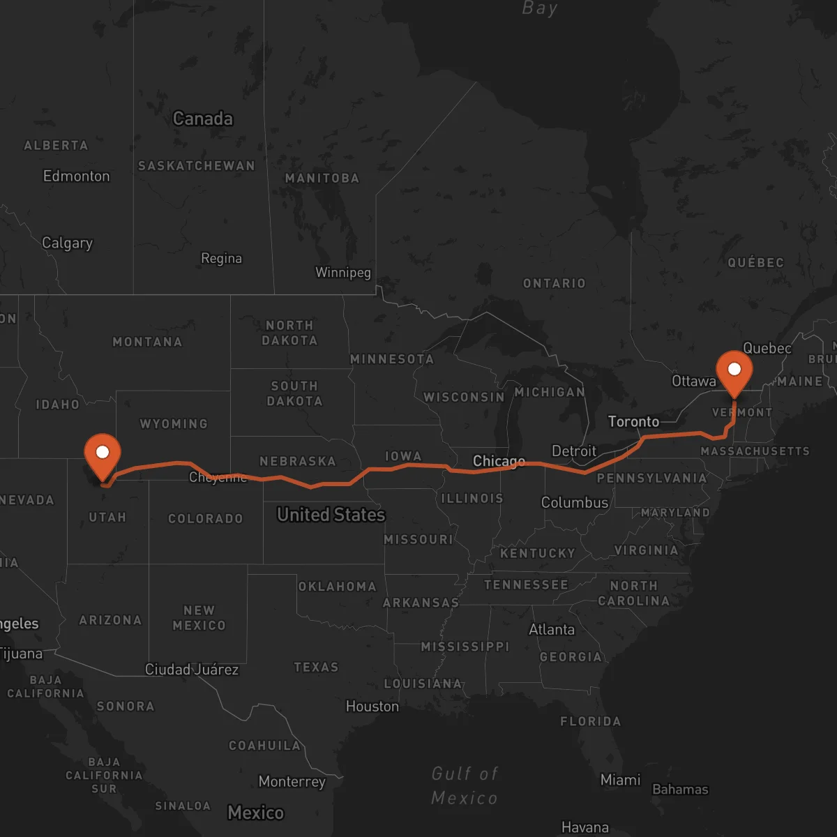 Ruta Burlington - Salt Lake City