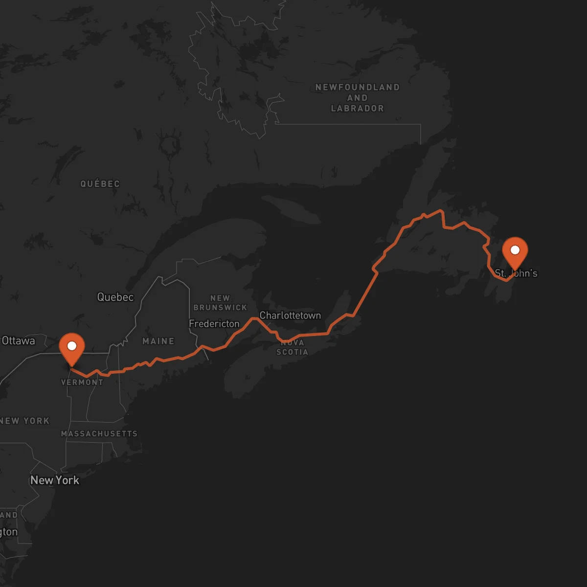 Ruta Burlington - San Juan de Terranova (St. John's)