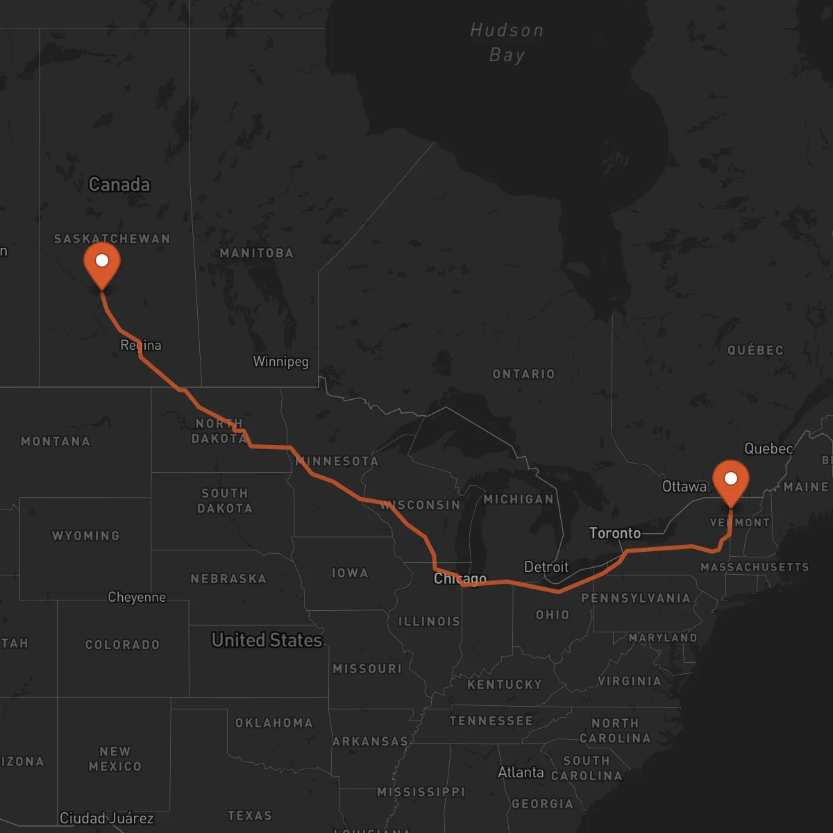 Ruta Burlington - Saskatoon
