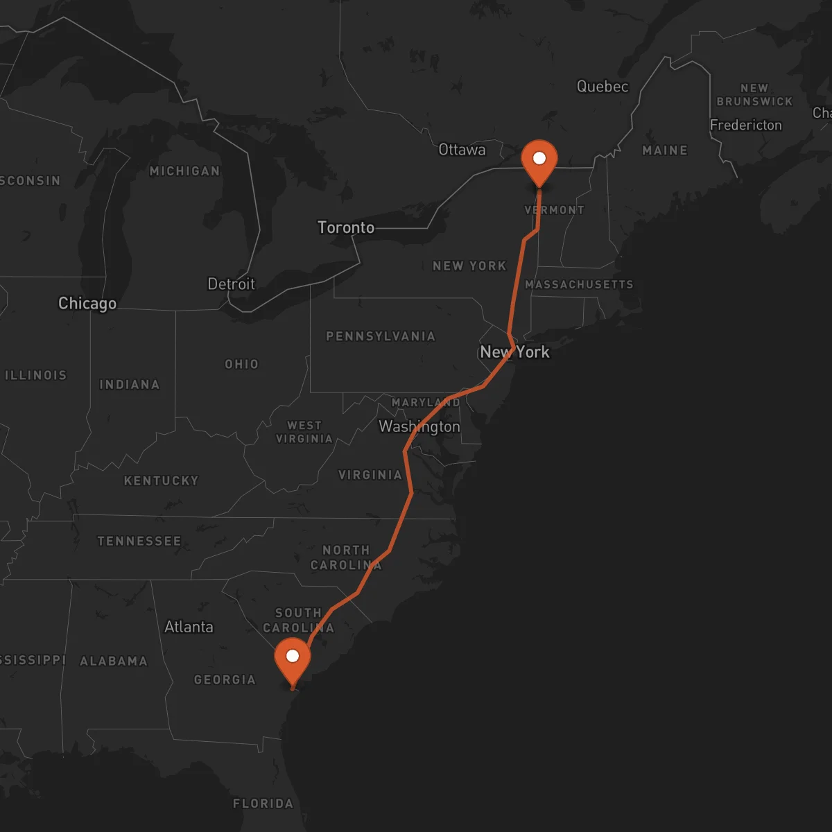 Ruta Burlington - Savannah