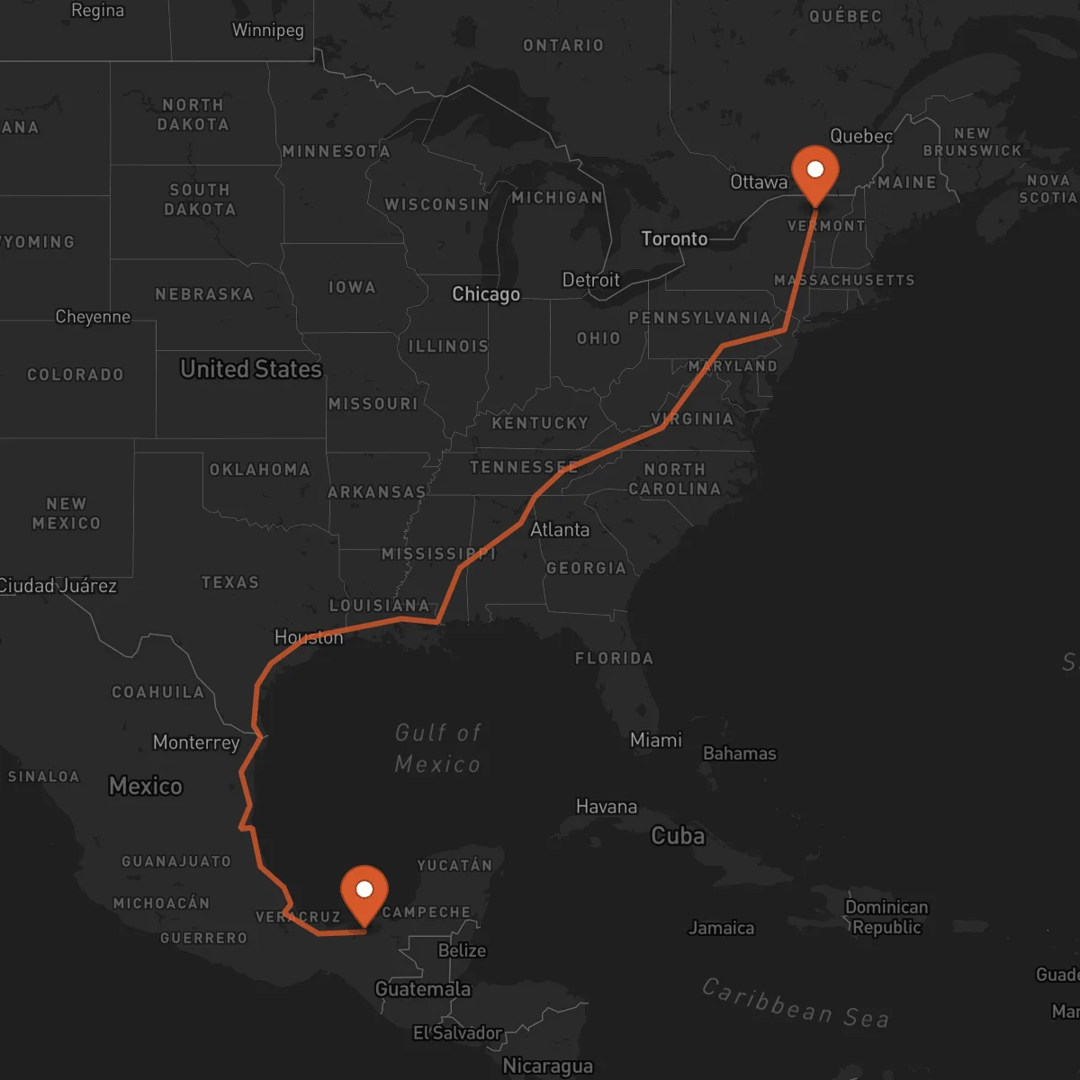 Ruta Burlington - Villahermosa