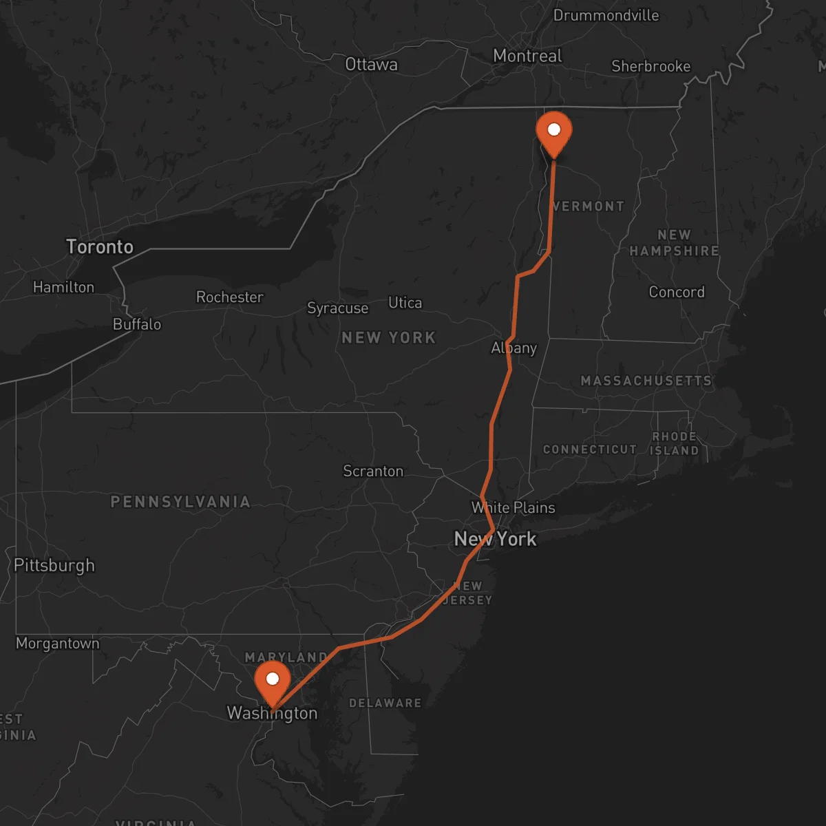 Ruta Washington D.C. - Burlington
