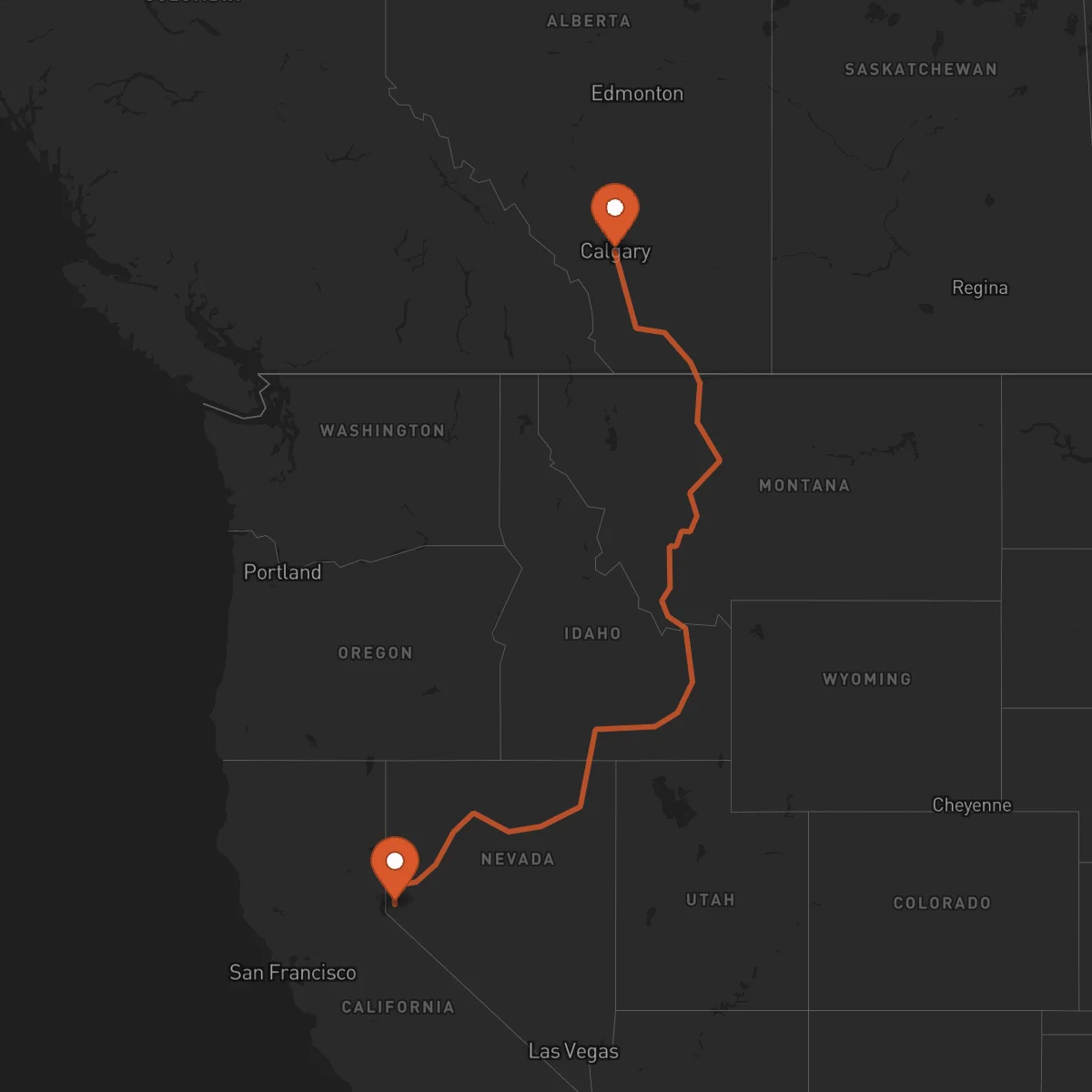 Ruta Carson City - Calgary