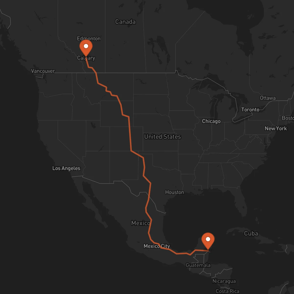 Ruta Calgary - Chetumal