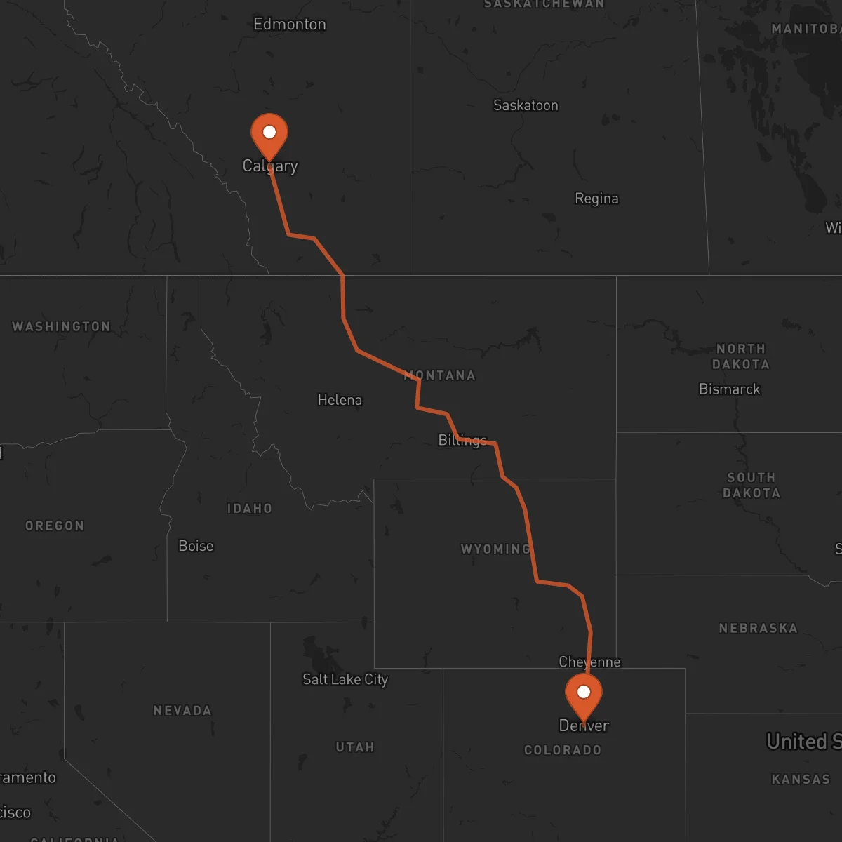 Ruta Calgary - Denver