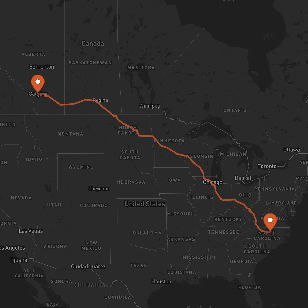 Ruta Calgary - Durham