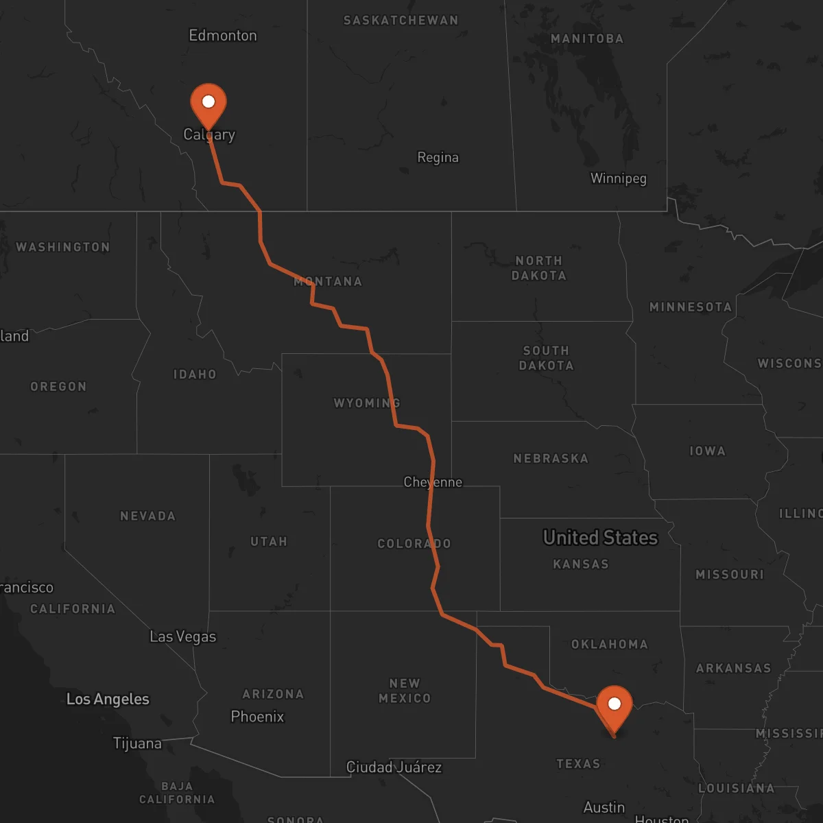 Ruta Fort Worth - Calgary