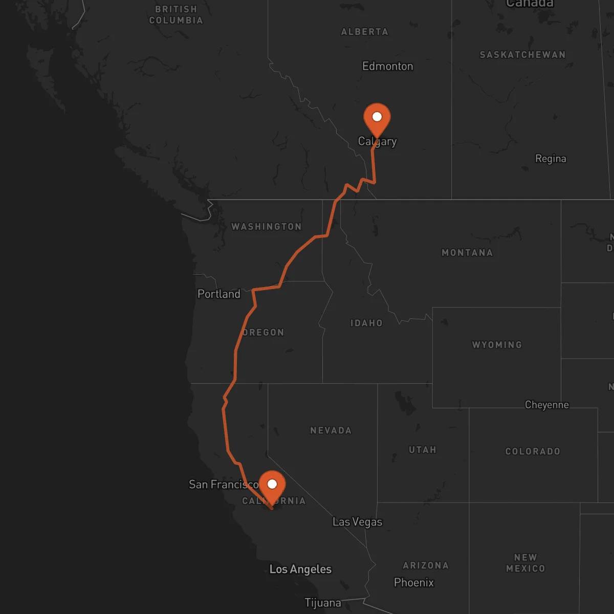 Ruta Fresno - Calgary