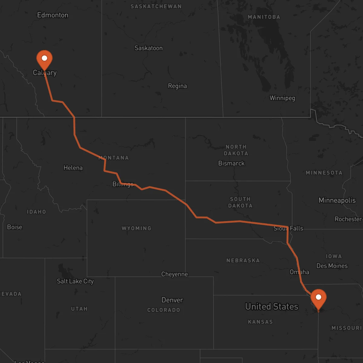 Ruta Calgary - Kansas City