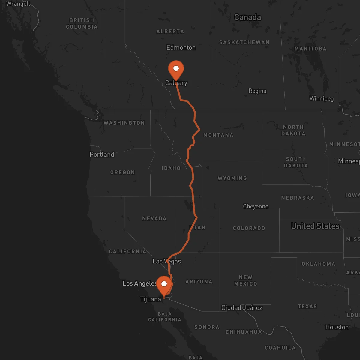 Ruta Calgary - Mexicali