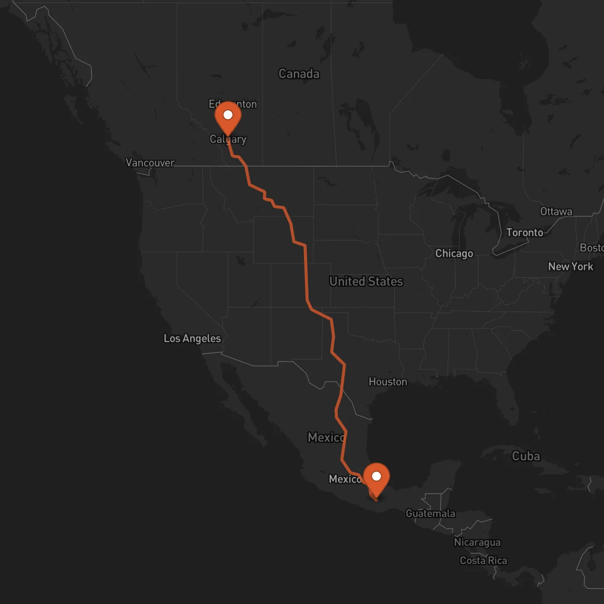 Ruta Oaxaca de Juárez - Calgary