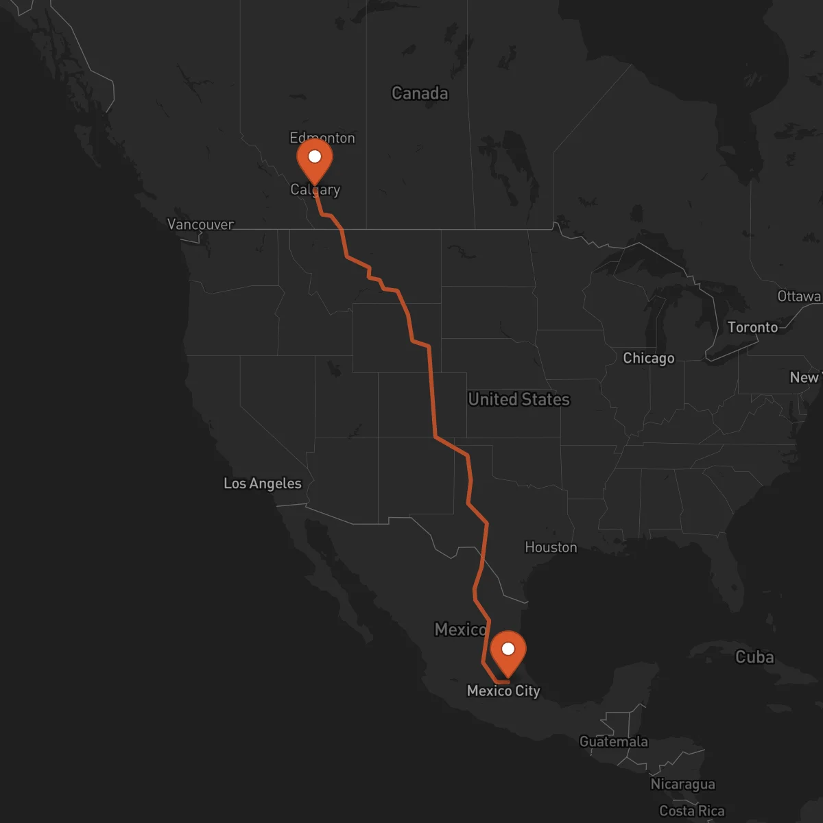 Ruta Pachuca de Soto - Calgary