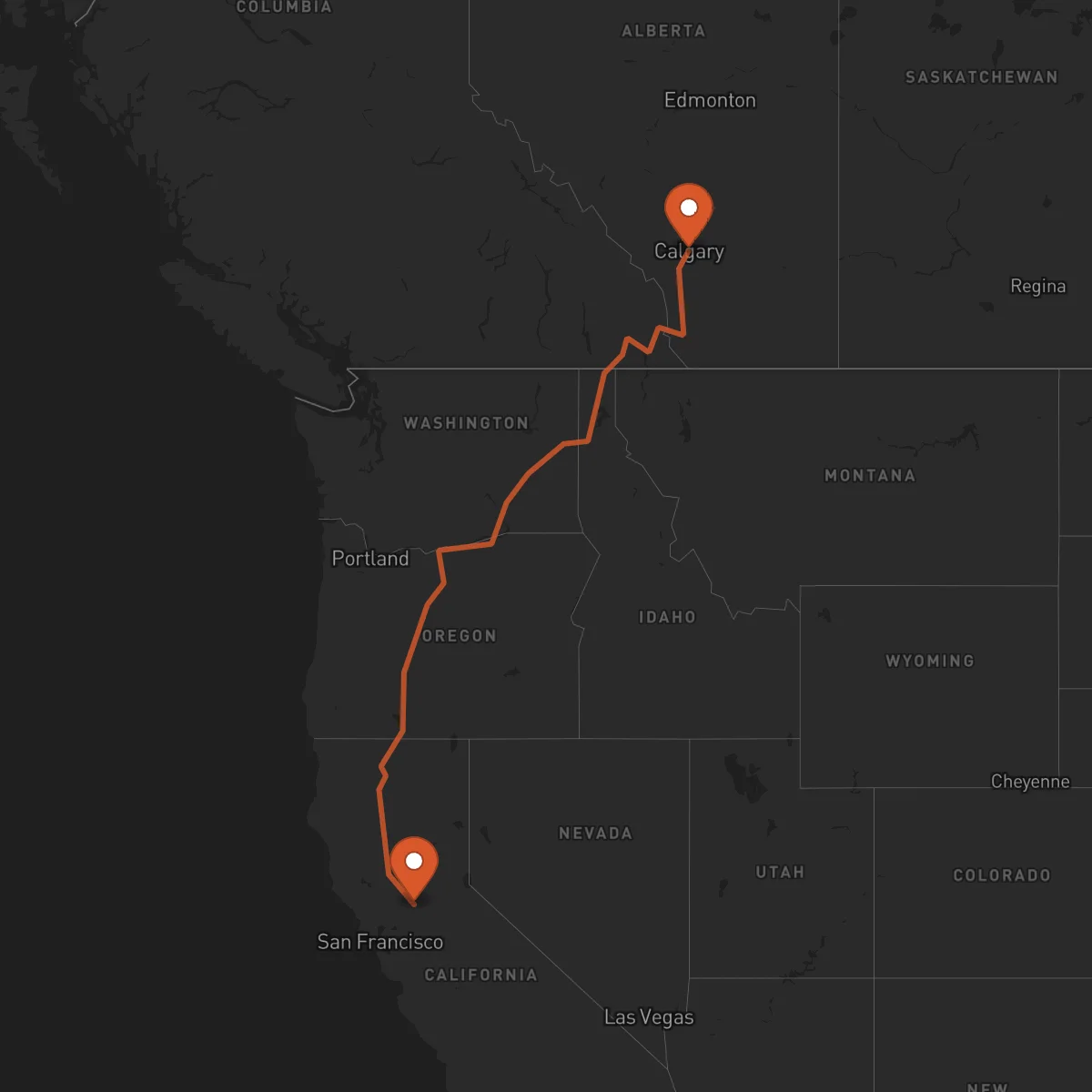 Ruta Calgary - Sacramento