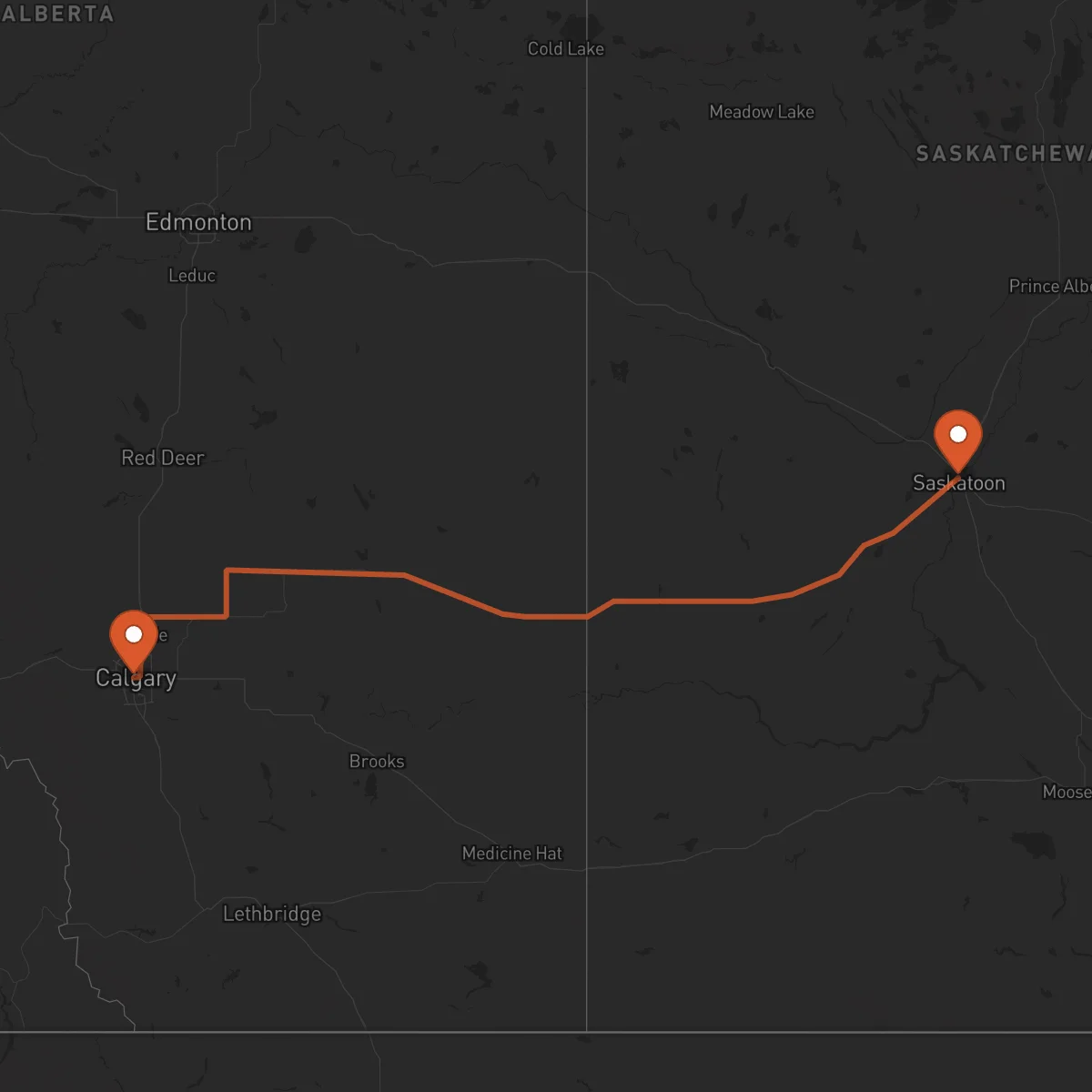 Ruta Saskatoon - Calgary