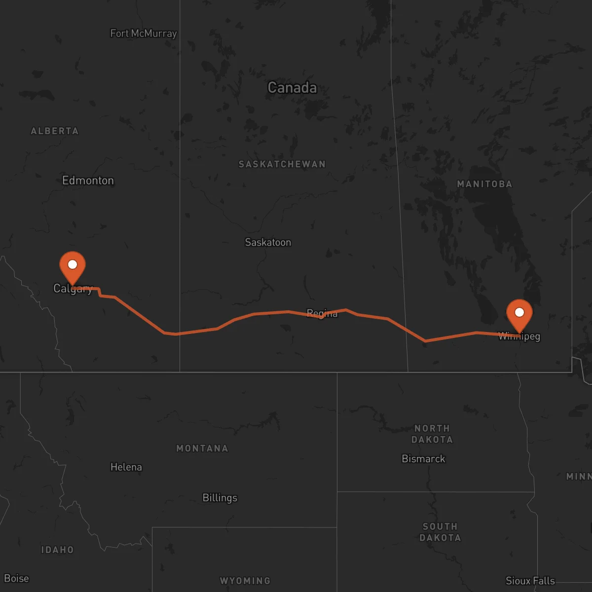Ruta Winnipeg - Calgary