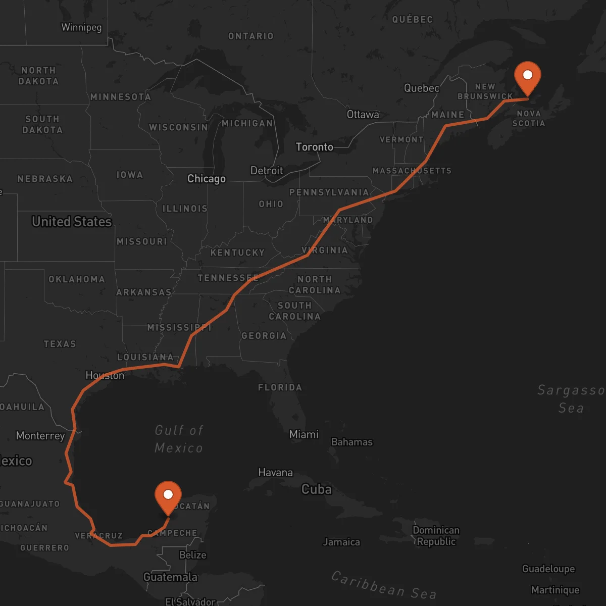 Ruta Charlottetown - Campeche