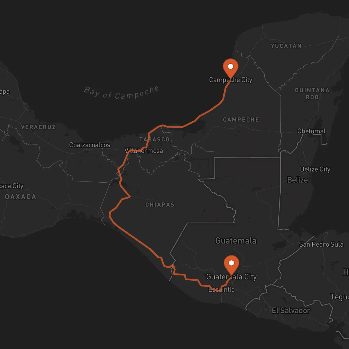 Ruta Guatemala-Stadt - Campeche