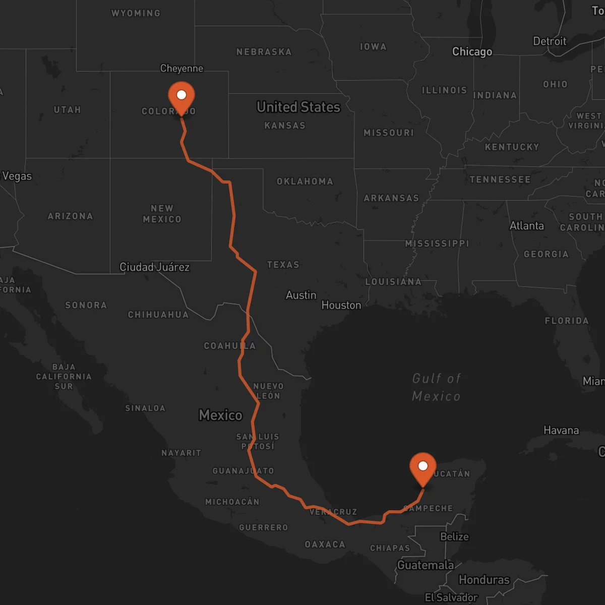 Ruta Colorado Springs - Campeche
