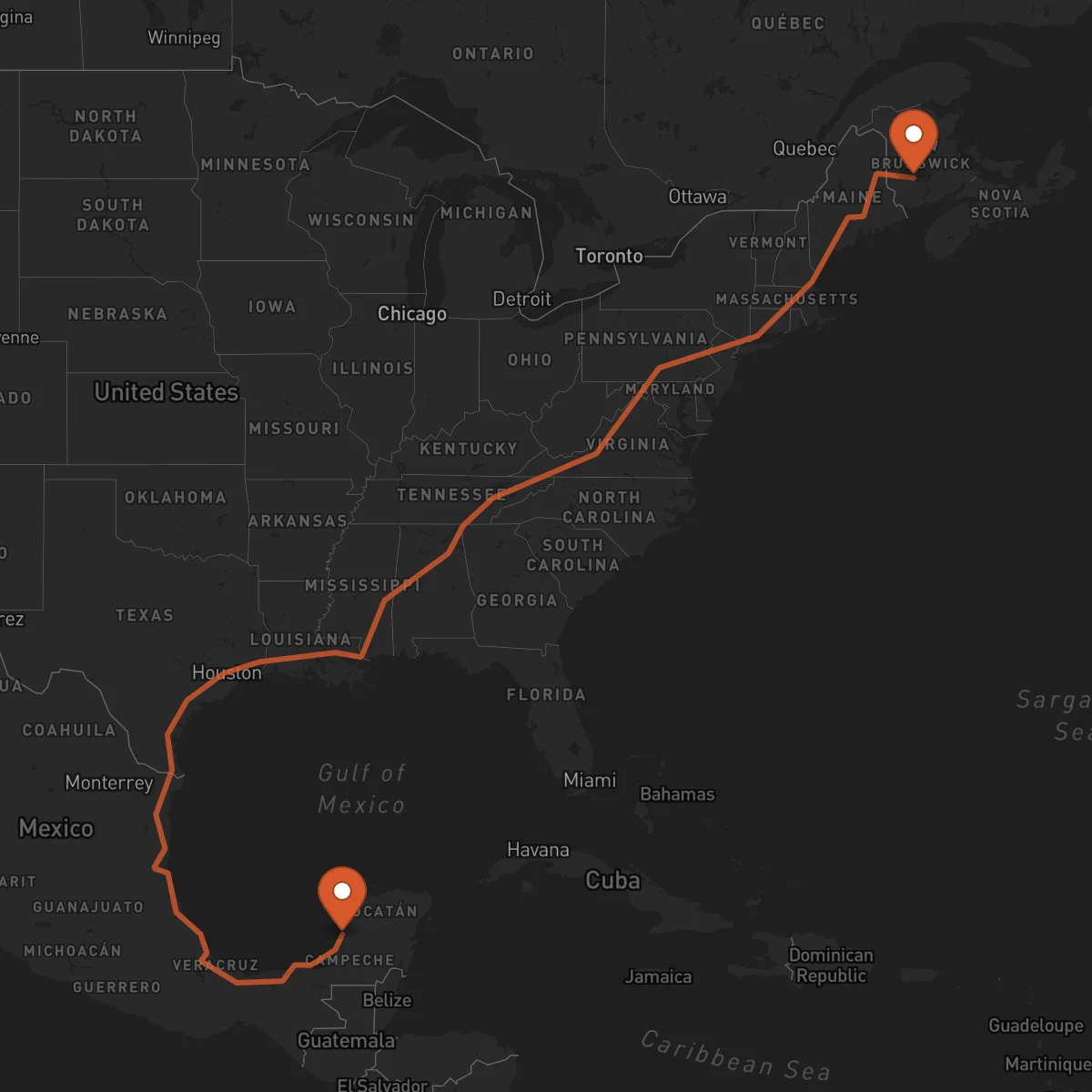 Ruta Campeche - Fredericton