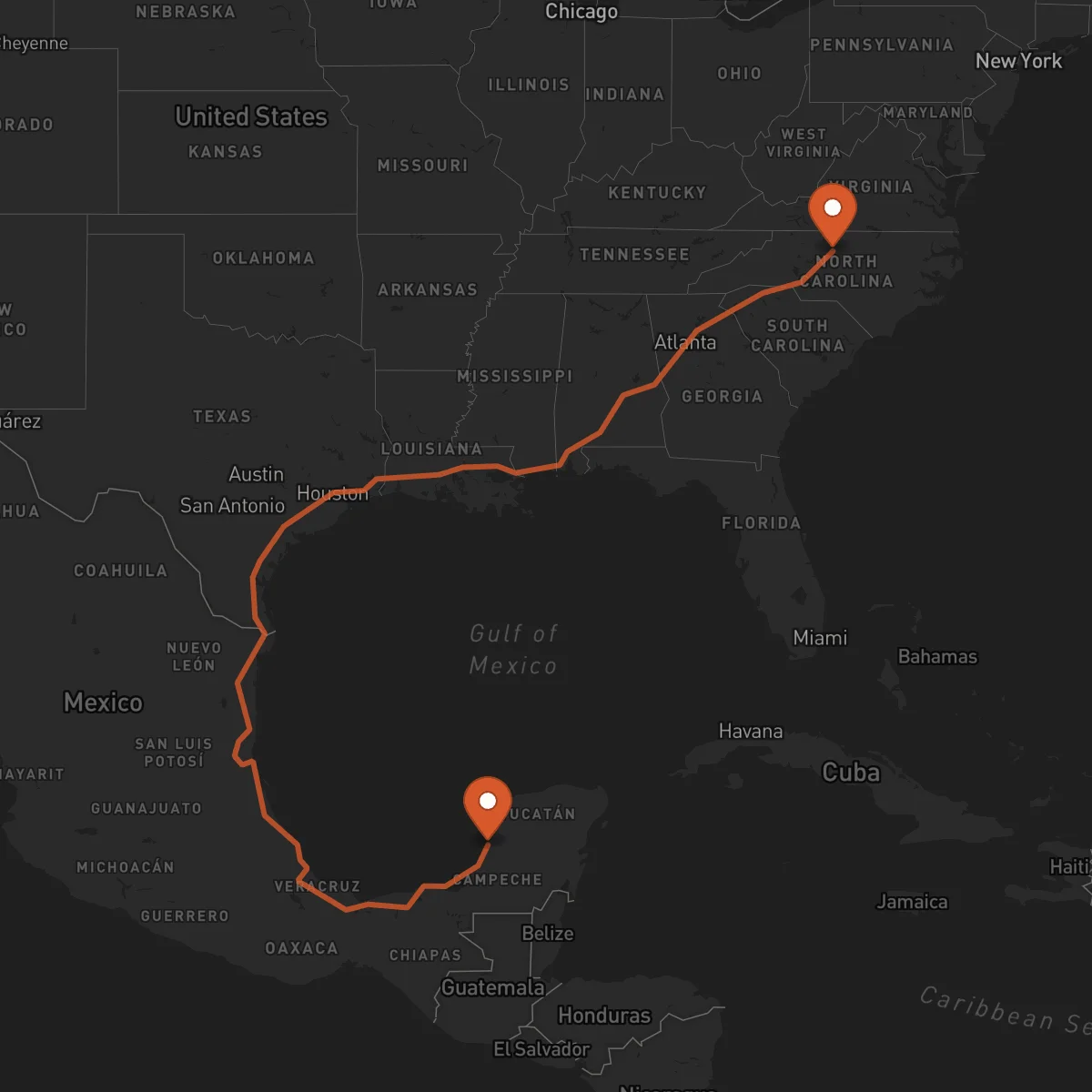 Ruta Greensboro - Campeche