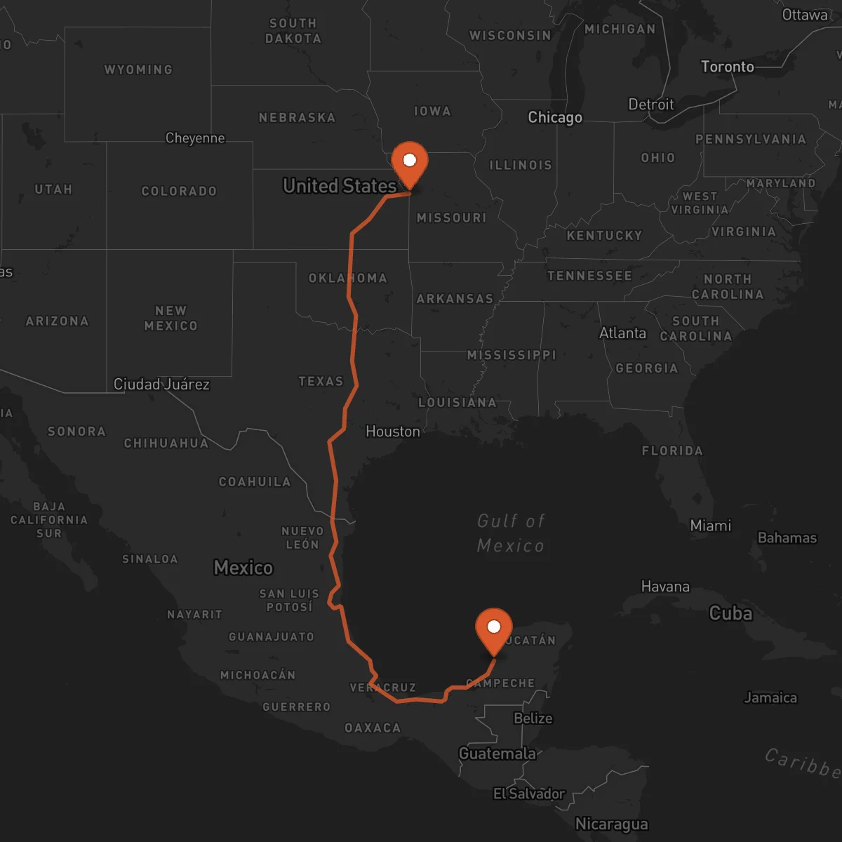 Ruta Kansas City - Campeche
