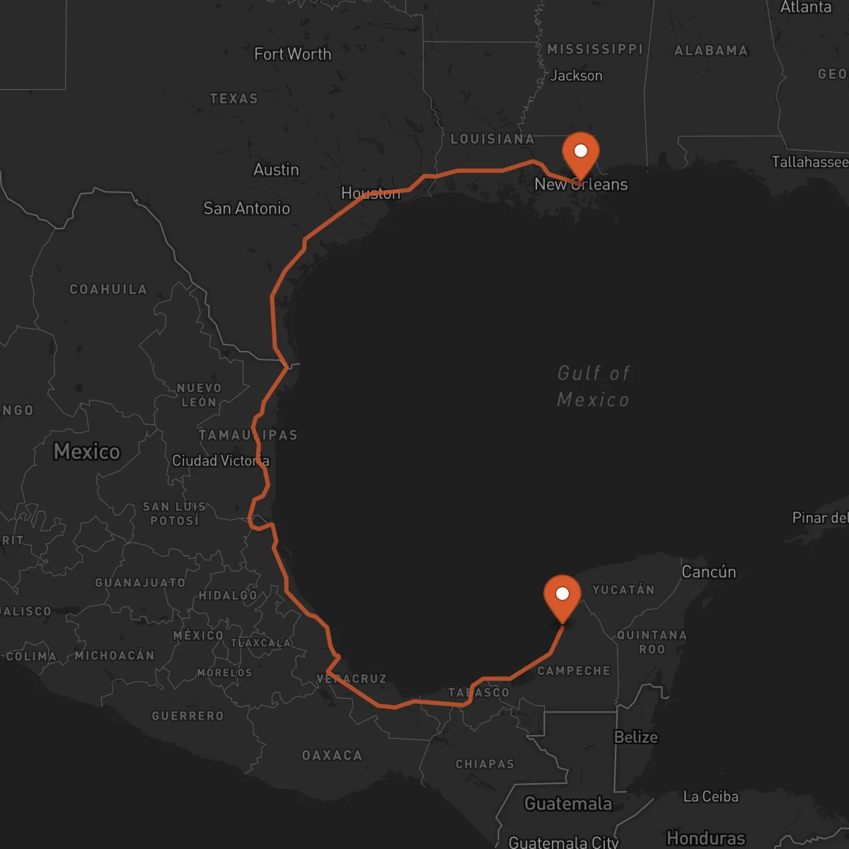 Ruta New Orleans - Campeche