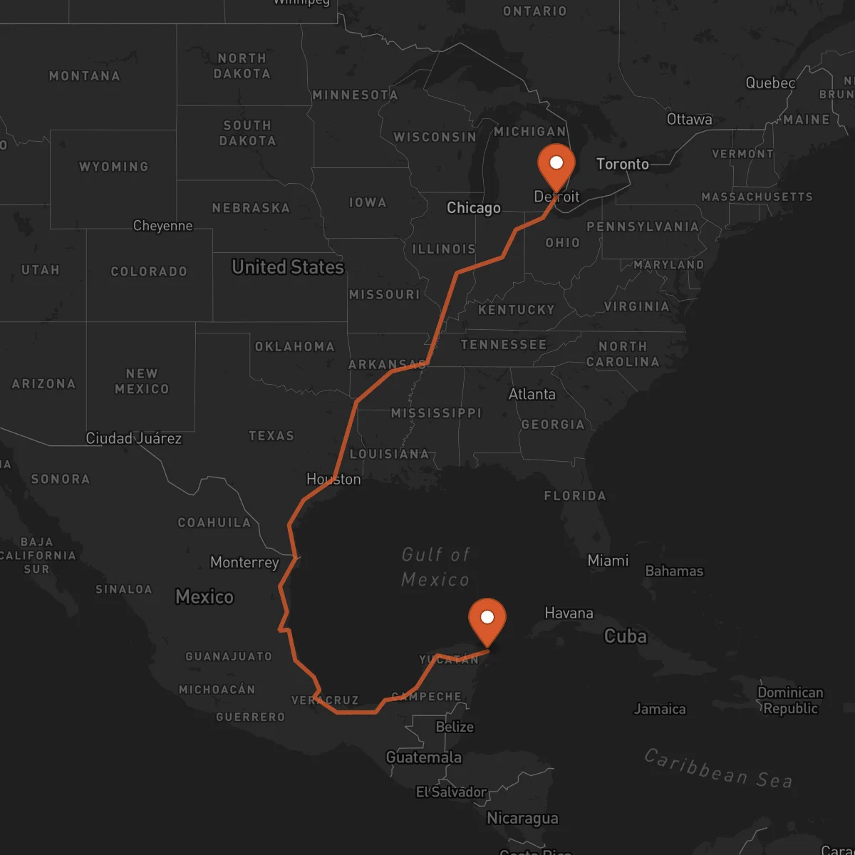 Ruta Detroit - Cancún