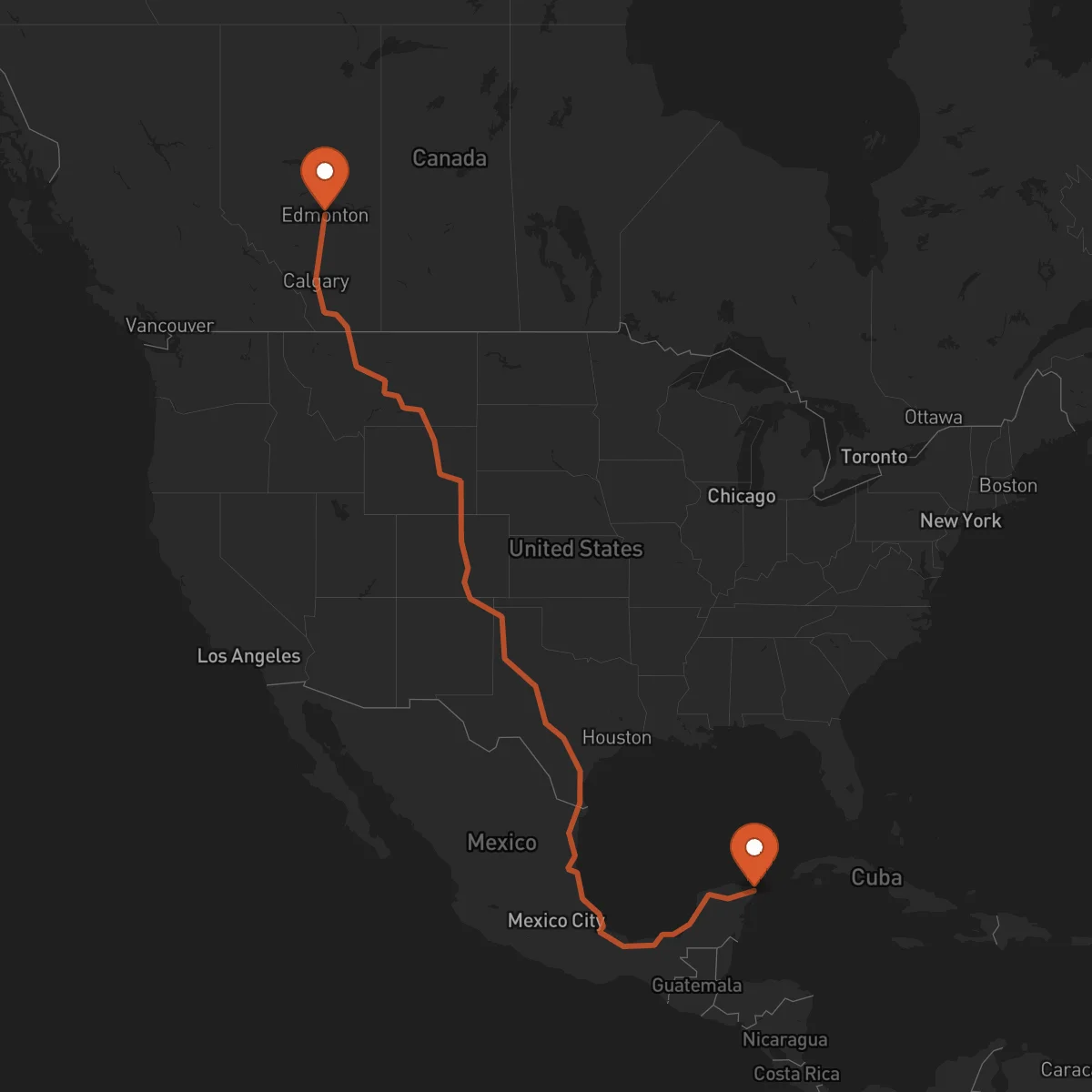 Ruta Edmonton - Cancún