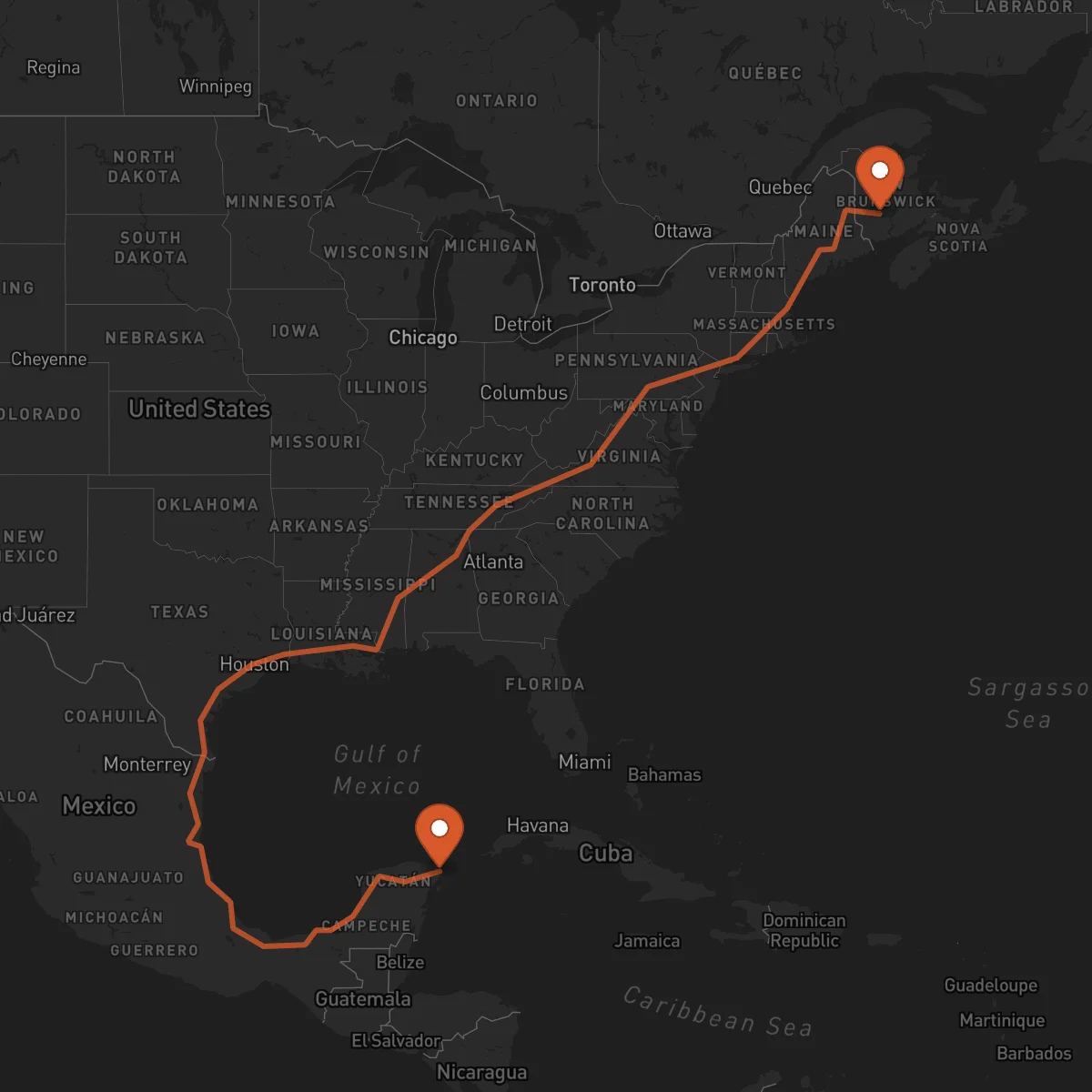 Ruta Cancún - Fredericton