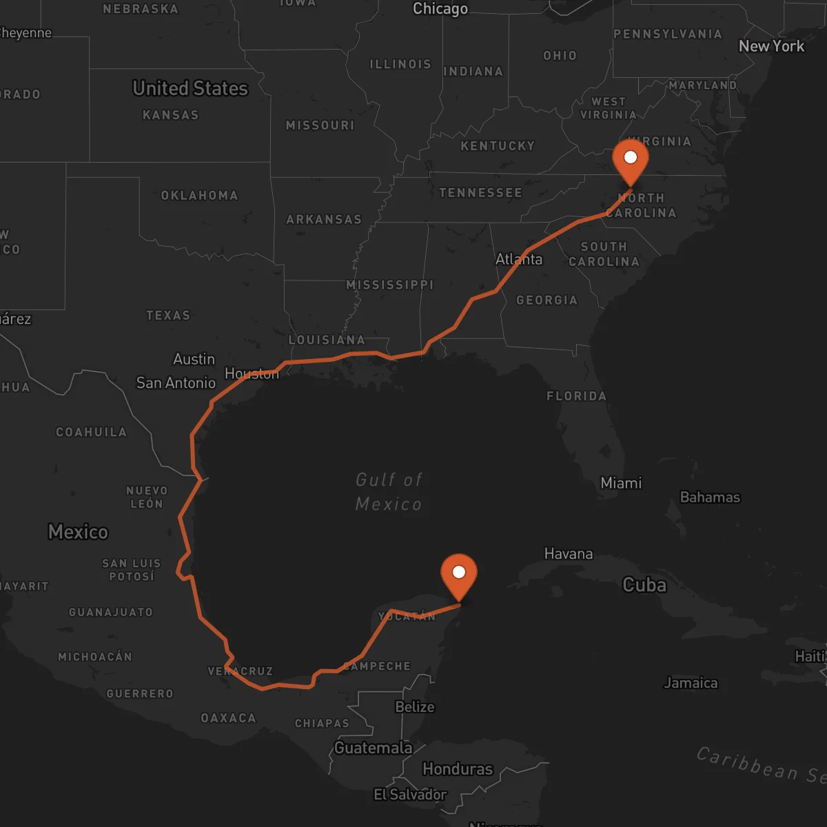 Ruta Cancún - Greensboro