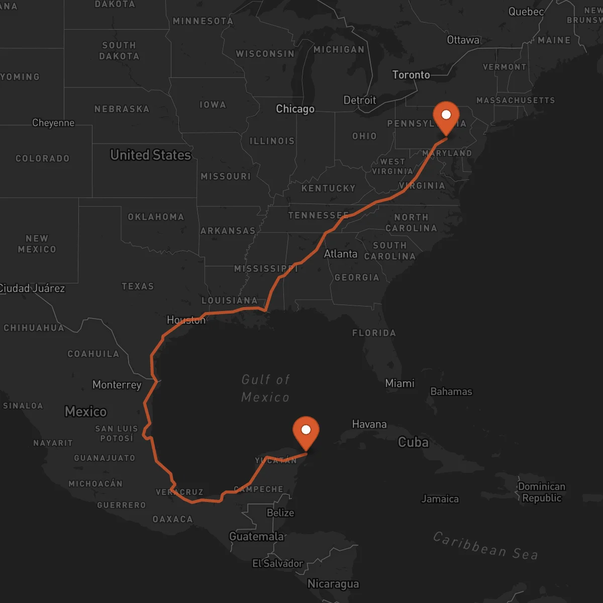 Ruta Cancún - Harrisburg