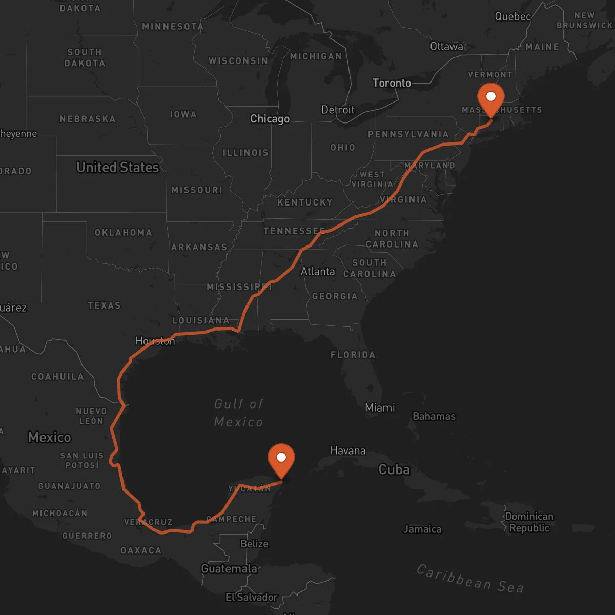 Ruta Cancún - Hartford