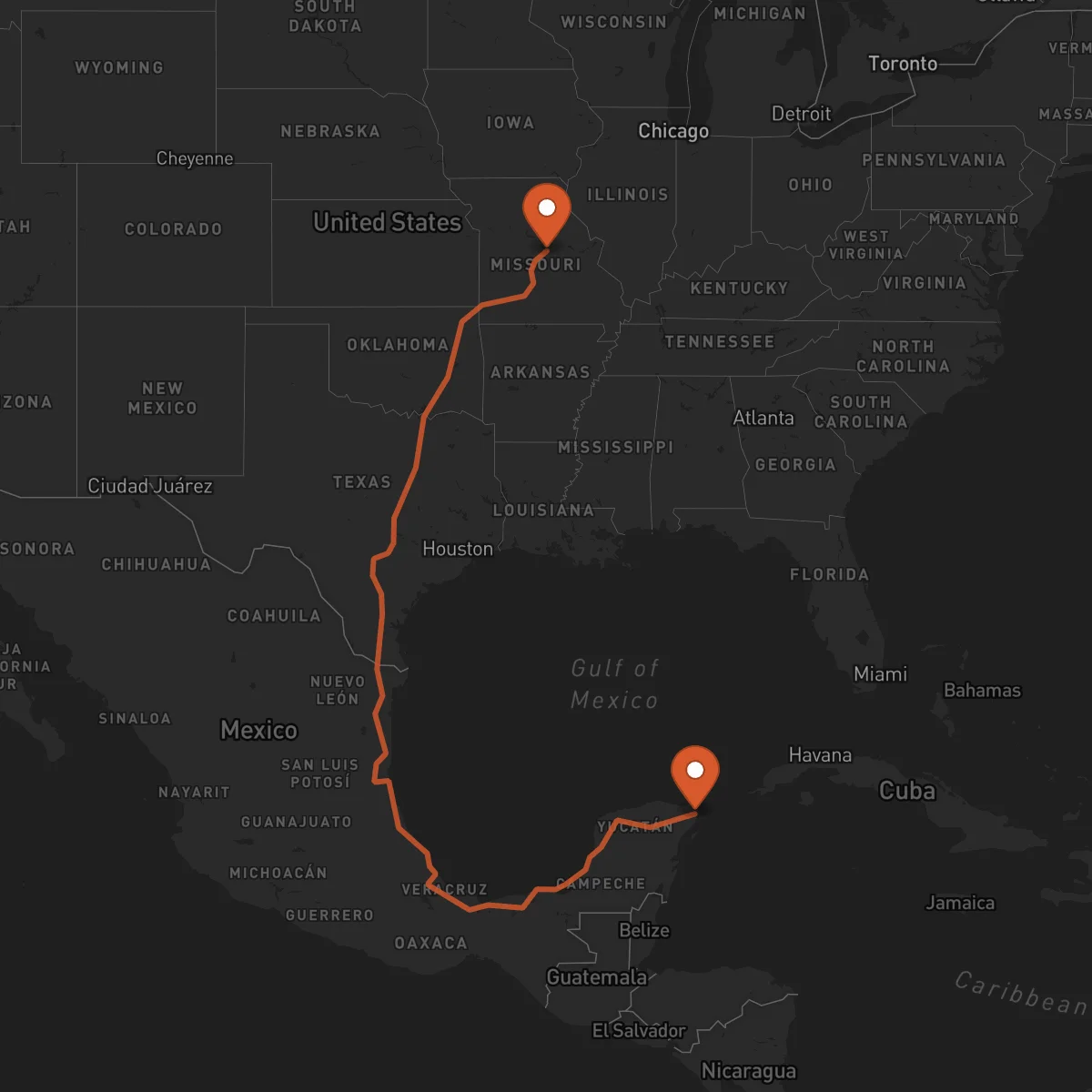Ruta Jefferson City - Cancún