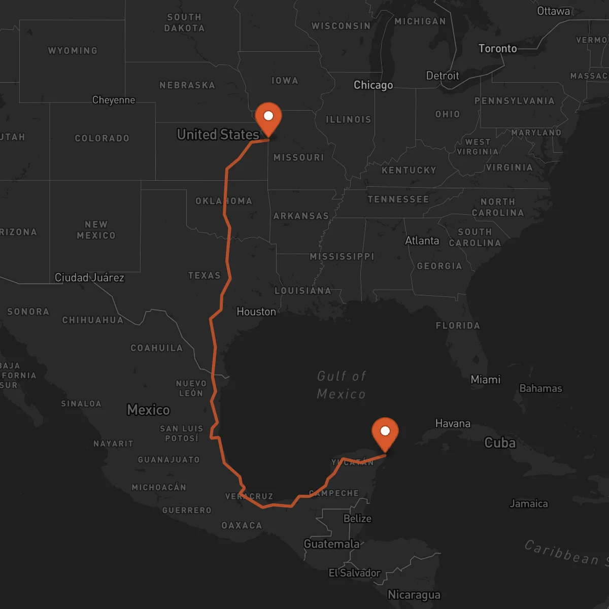 Ruta Cancún - Kansas City