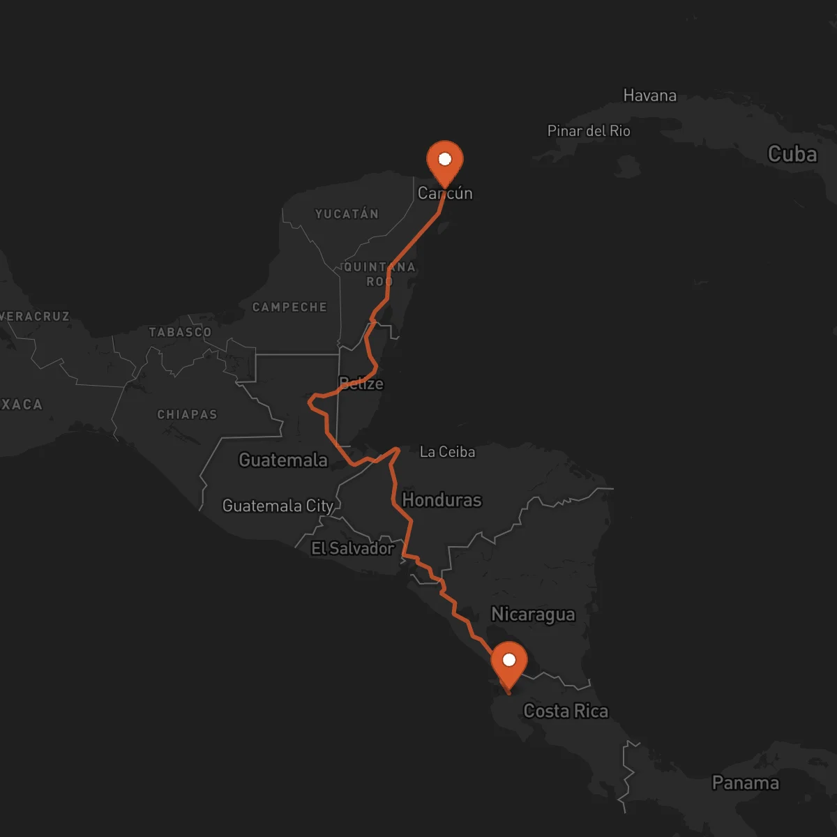 Ruta Cancún - Liberia
