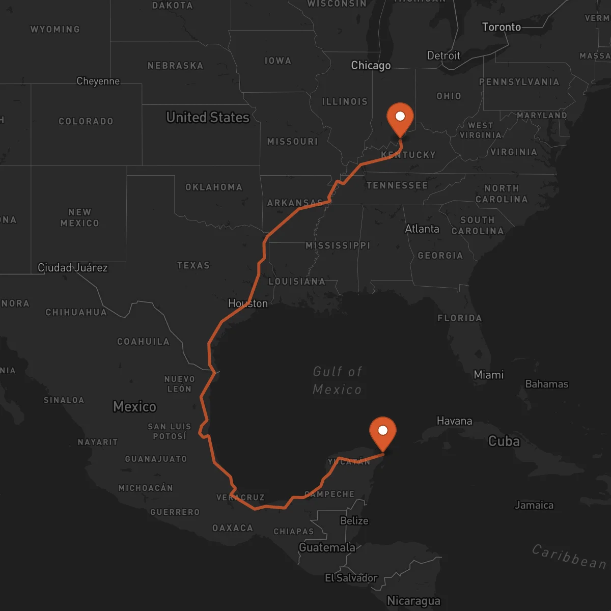 Ruta Louisville - Cancún