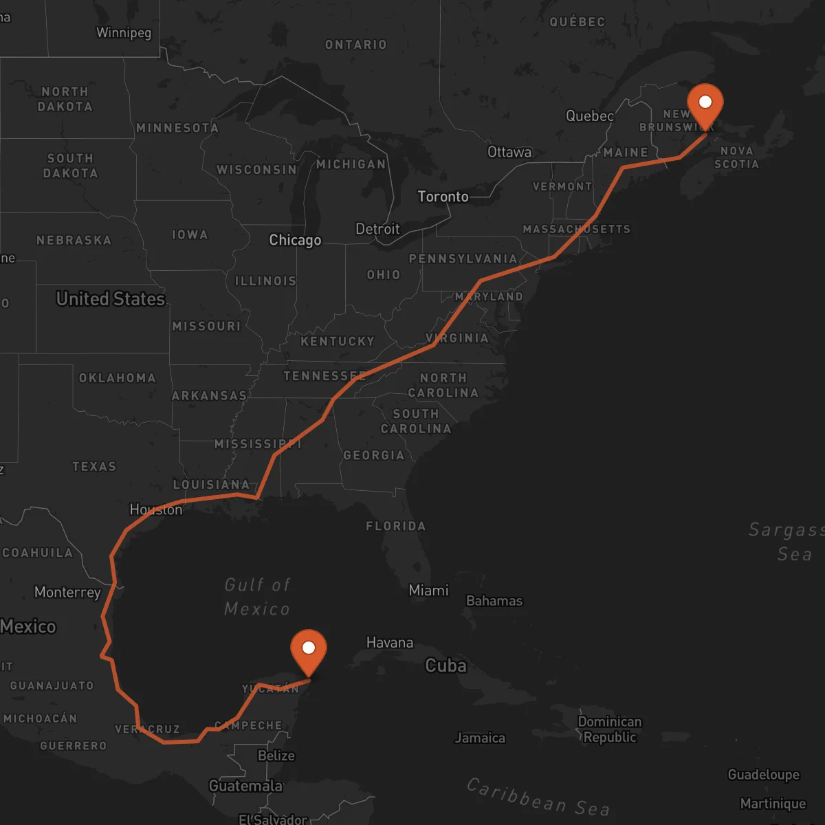Ruta Moncton - Cancún
