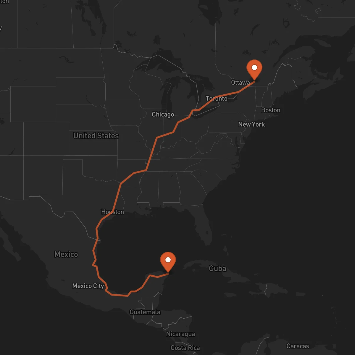 Ruta Cancún - Montreal