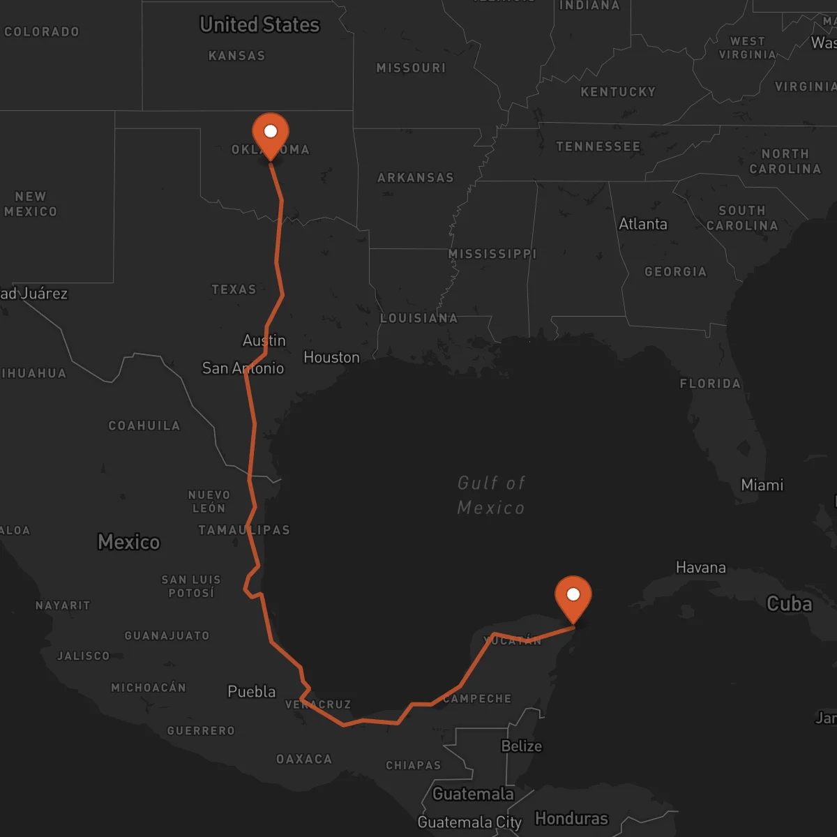 Ruta Cancún - Oklahoma City
