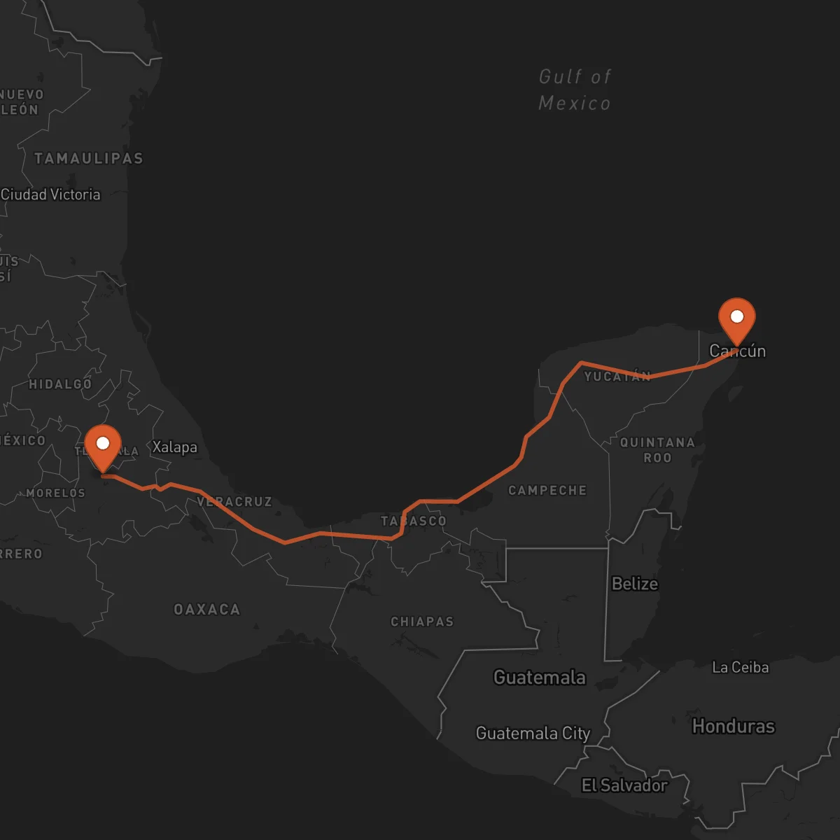 Ruta Puebla de Zaragoza - Cancún
