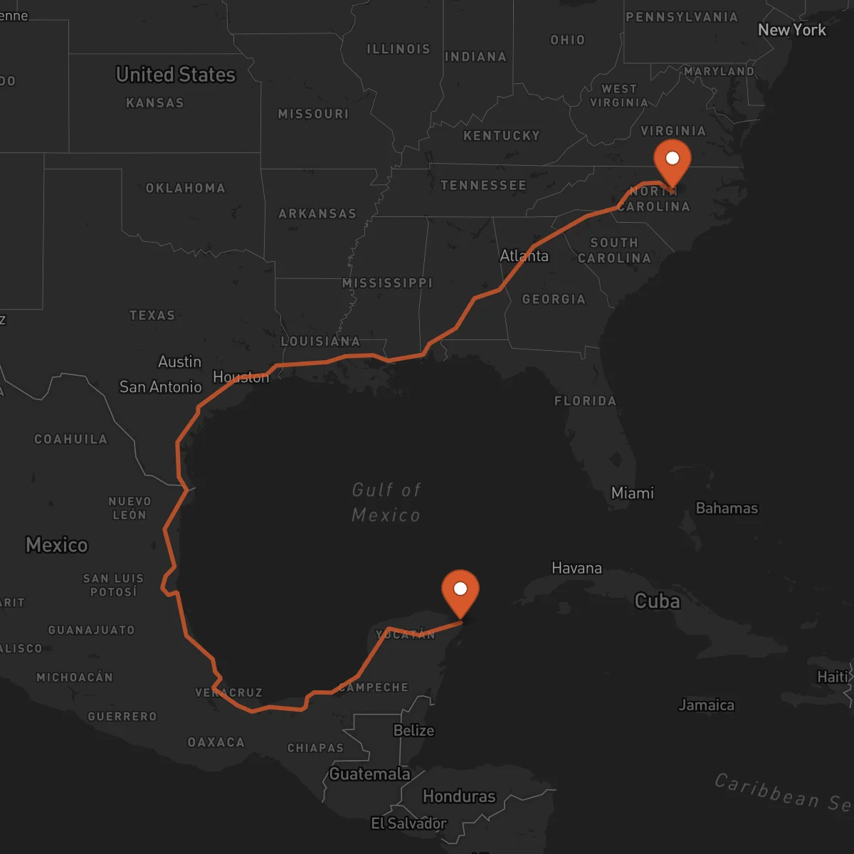 Ruta Cancún - Raleigh