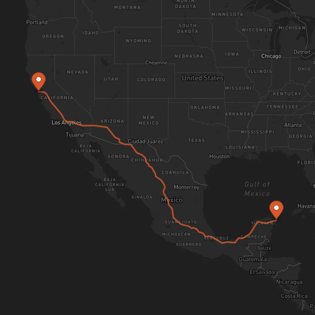 Ruta San Francisco - Cancún