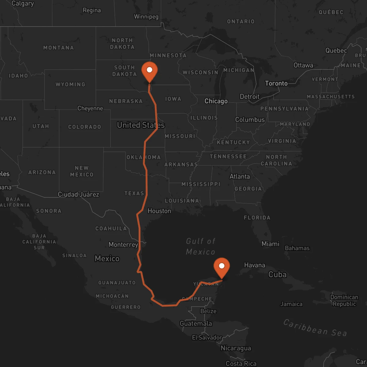 Ruta Cancún - Sioux Falls