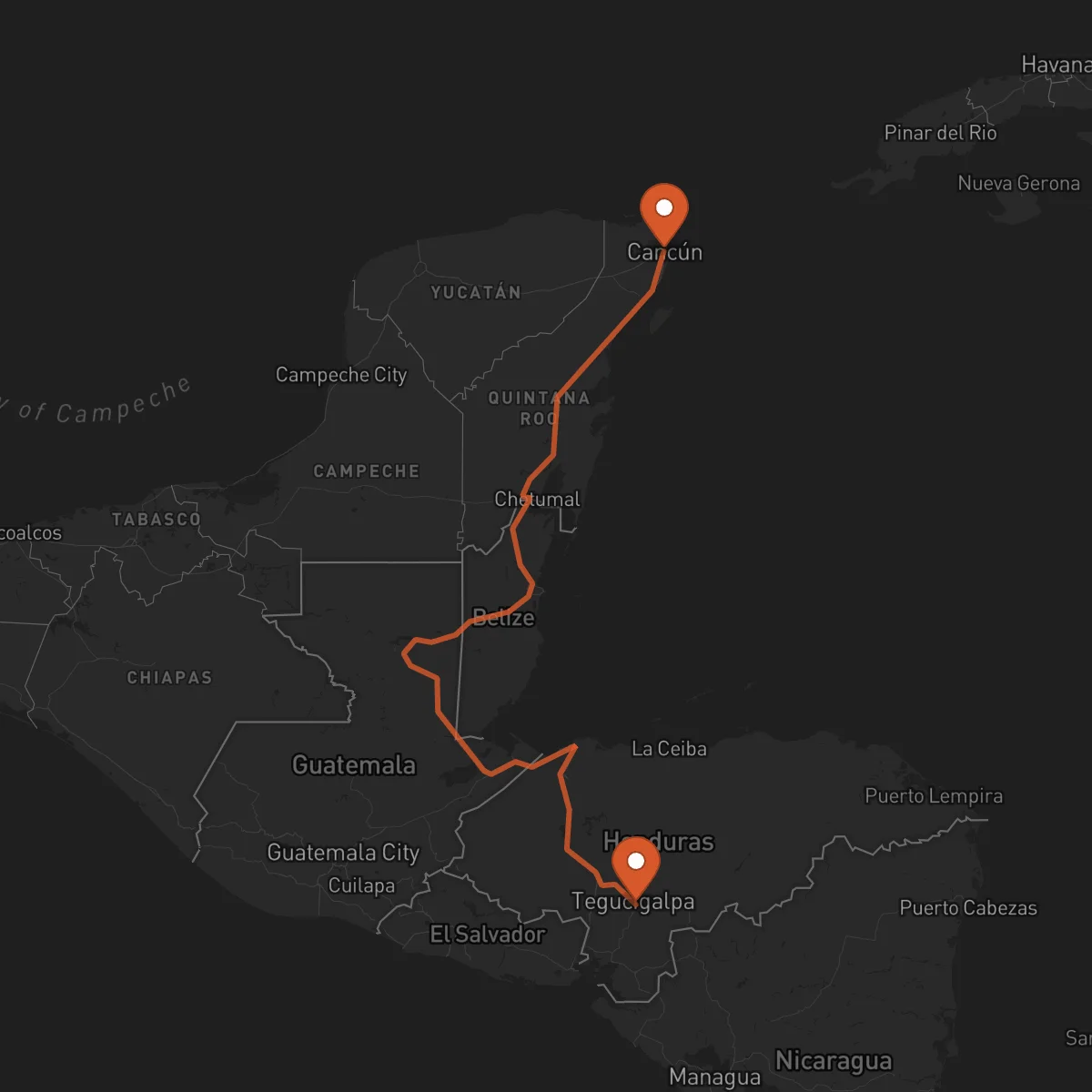 Ruta Cancún - Tégucigalpa