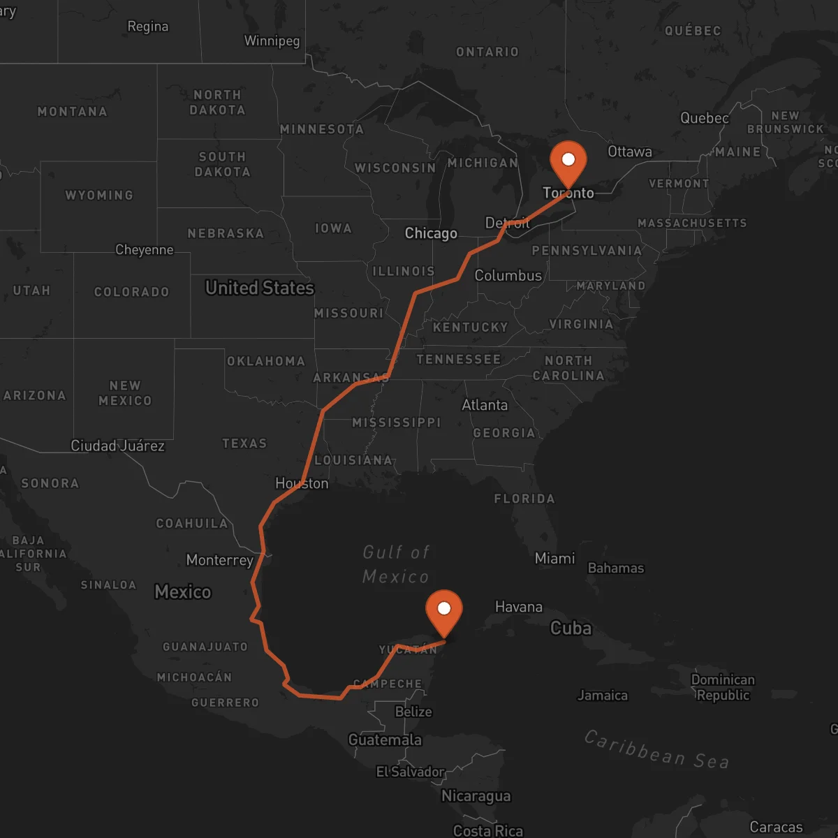 Ruta Toronto - Cancún