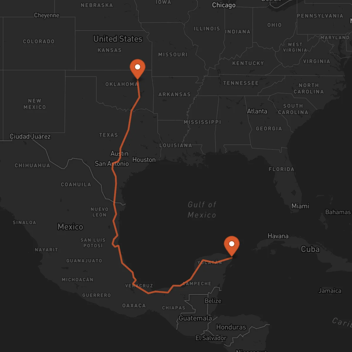 Ruta Cancún - Tulsa